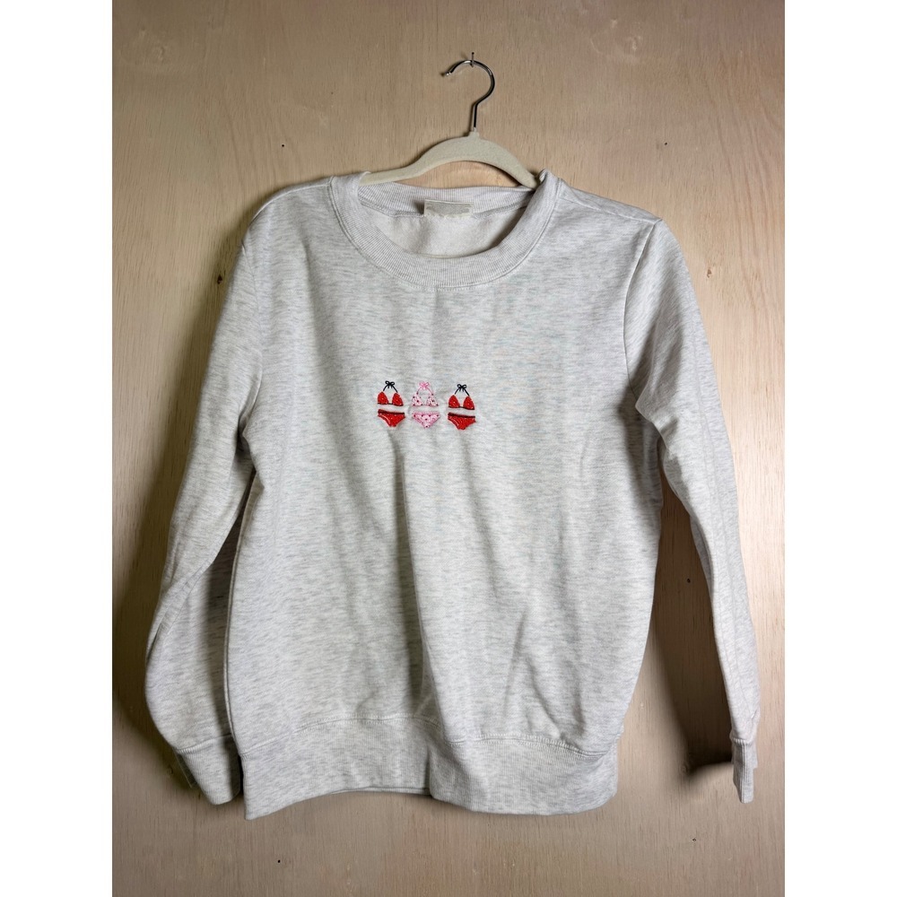 Bobbie Brooks Sweatshirt Women M Grey Y2K Embroidered Bikini Heathered Casual
